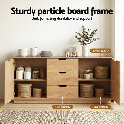 Artiss Buffet Sideboard Cabinet Storage Kitchen Cupboard Drawers Round Edge Oak-Furniture > Dining > Buffets &amp; Sideboards-PEROZ Accessories