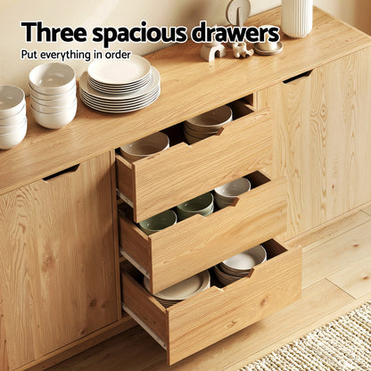 Artiss Buffet Sideboard Cabinet Storage Kitchen Cupboard Drawers Round Edge Oak-Furniture > Dining > Buffets &amp; Sideboards-PEROZ Accessories