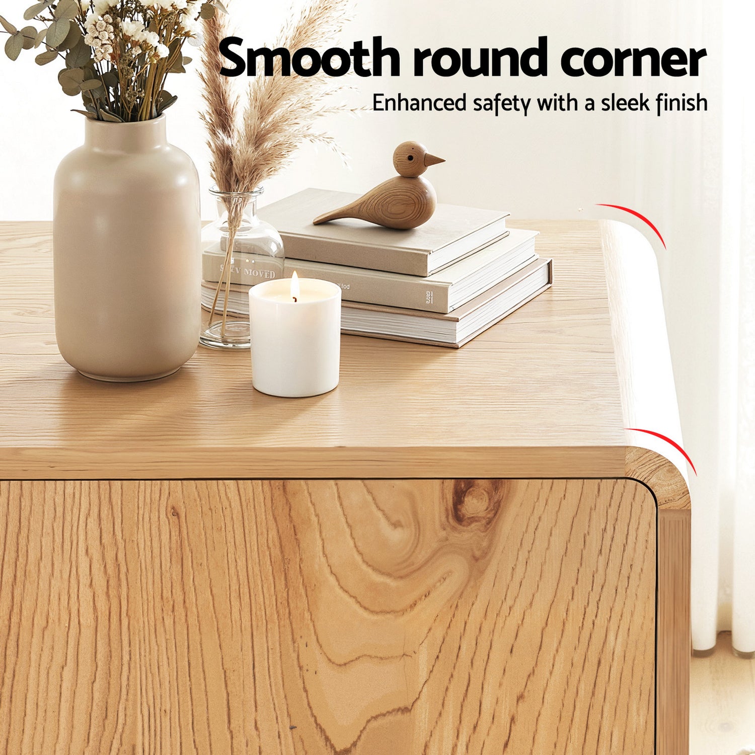 Artiss Buffet Sideboard Cabinet Storage Kitchen Cupboard Drawers Round Edge Oak-Furniture > Dining > Buffets &amp; Sideboards-PEROZ Accessories