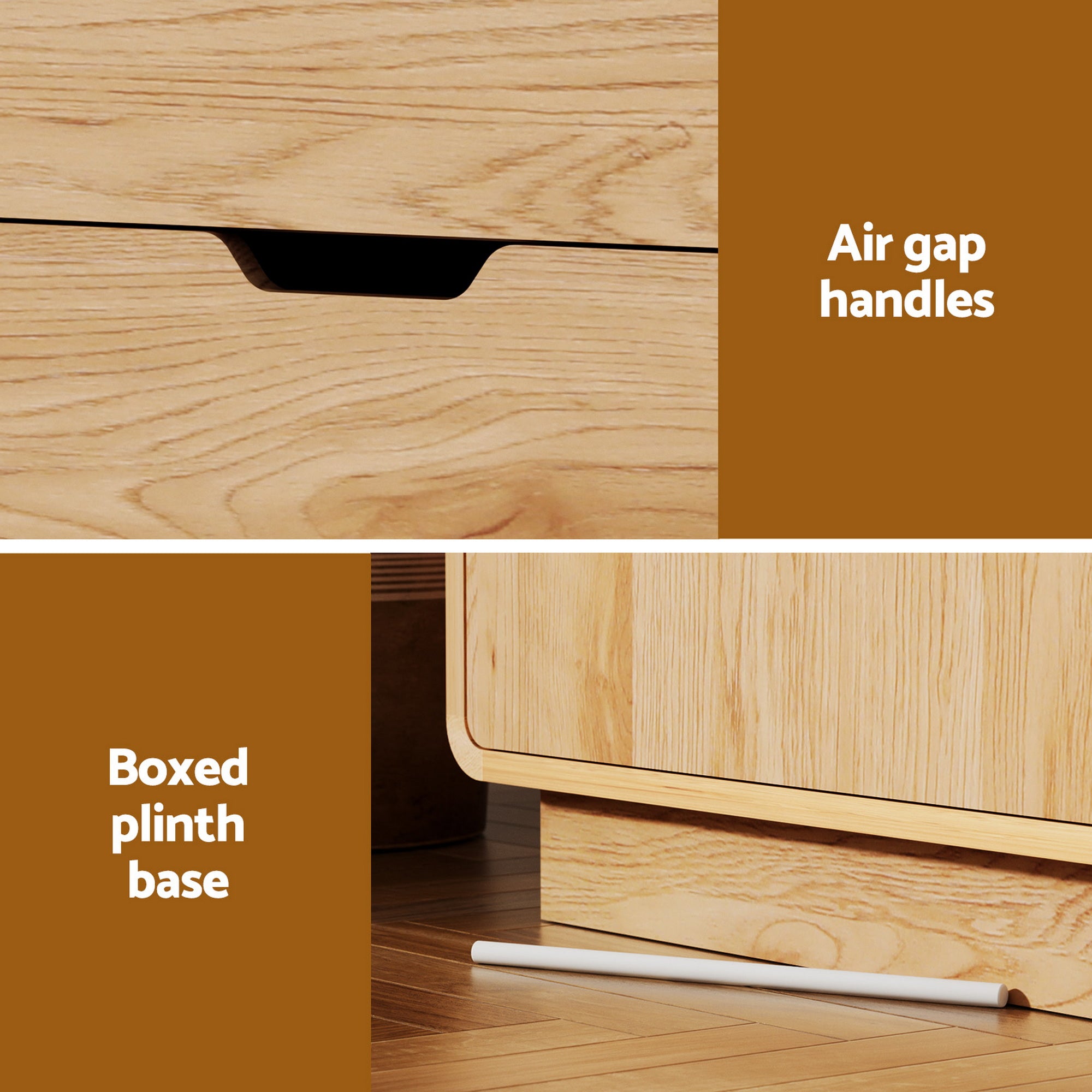 Artiss Buffet Sideboard Cabinet Storage Kitchen Cupboard Drawers Round Edge Oak-Furniture > Dining > Buffets &amp; Sideboards-PEROZ Accessories