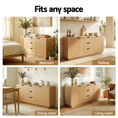 Artiss Buffet Sideboard Cabinet Storage Kitchen Cupboard Drawers Round Edge Oak-Furniture > Dining > Buffets &amp; Sideboards-PEROZ Accessories