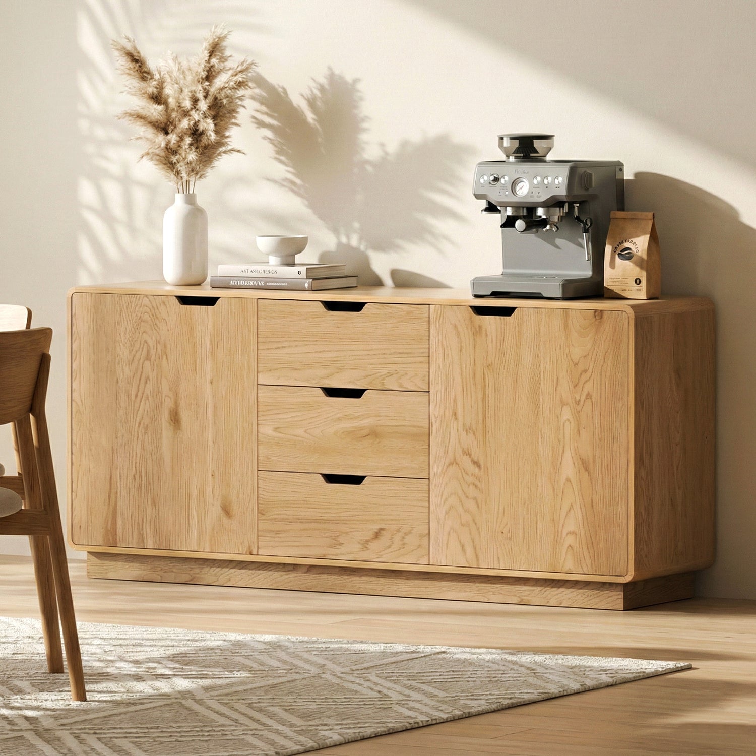 Artiss Buffet Sideboard Cabinet Storage Kitchen Cupboard Drawers Round Edge Oak-Furniture > Dining > Buffets &amp; Sideboards-PEROZ Accessories