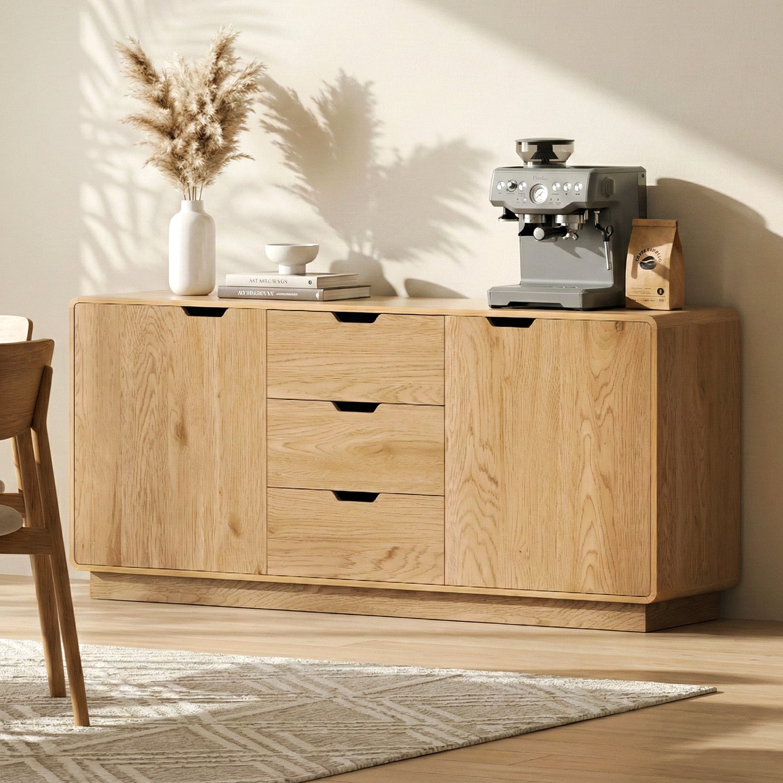 Artiss Buffet Sideboard Cabinet Storage Kitchen Cupboard Drawers Round Edge Oak-Furniture > Dining > Buffets &amp; Sideboards-PEROZ Accessories