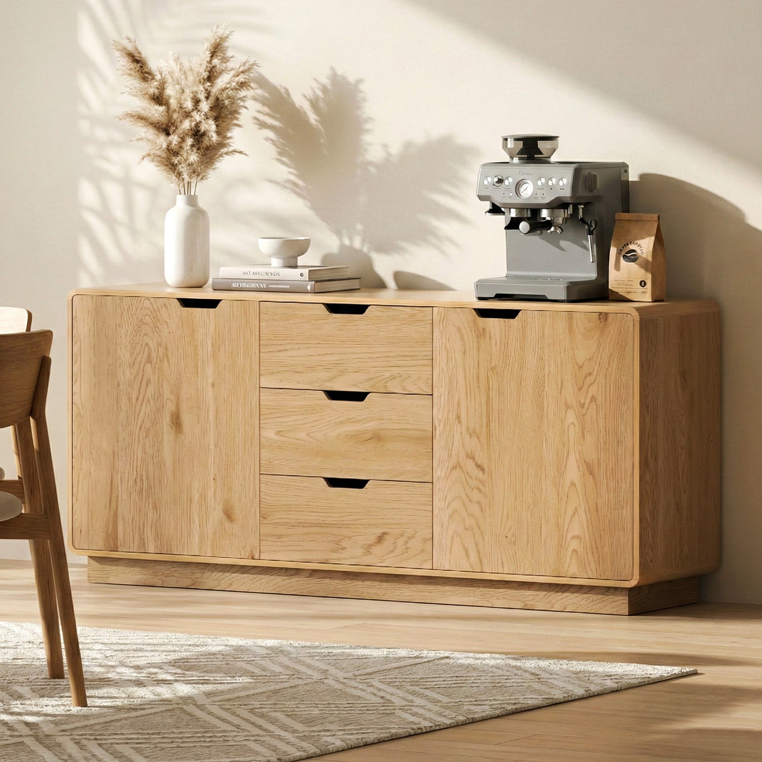Artiss Buffet Sideboard Cabinet Storage Kitchen Cupboard Drawers Round Edge Oak-Furniture > Dining > Buffets &amp; Sideboards-PEROZ Accessories