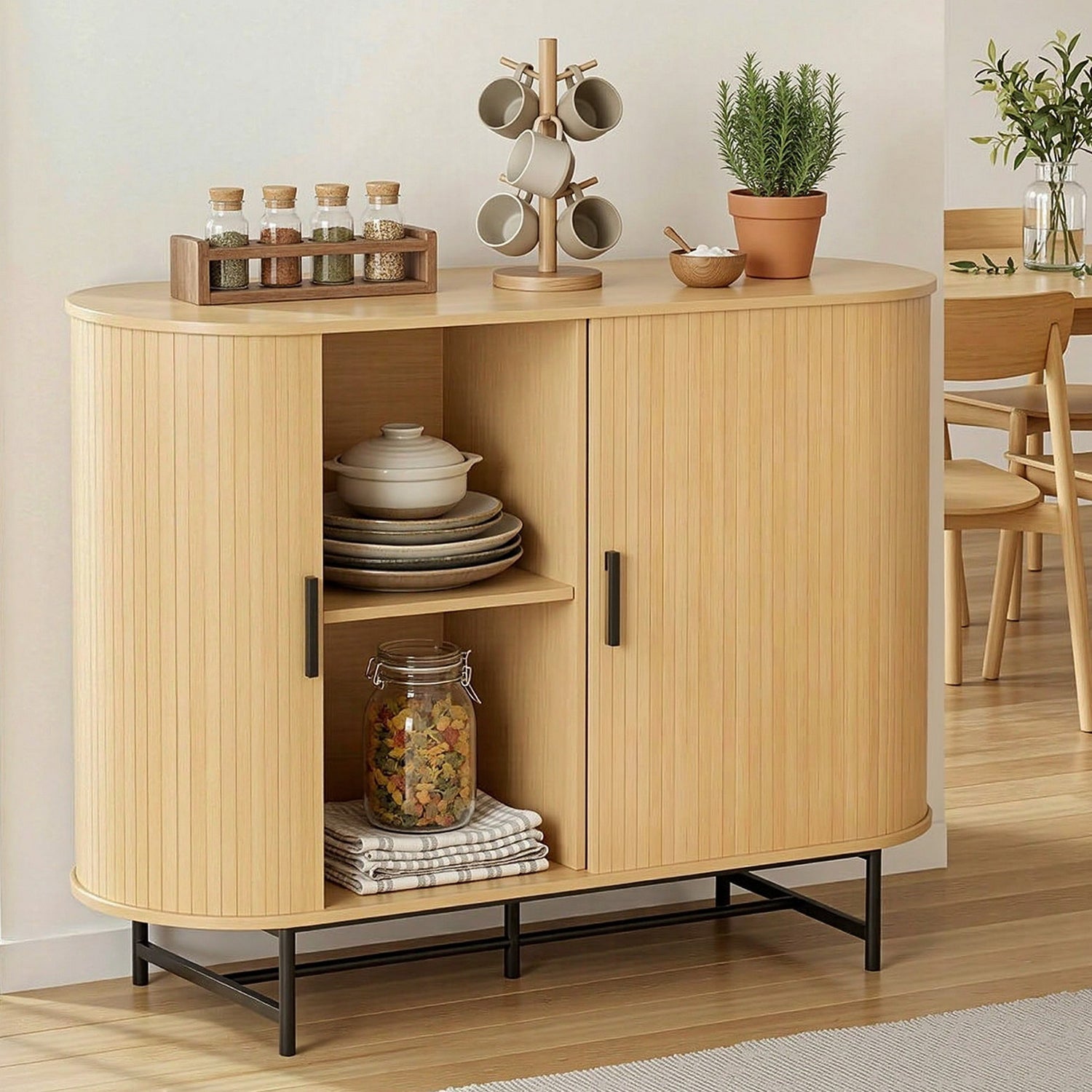 Artiss Buffet Sideboard Cupboard Cabinet Sliding Doors Pantry Storage Oak PIIA-Furniture > Living Room-PEROZ Accessories
