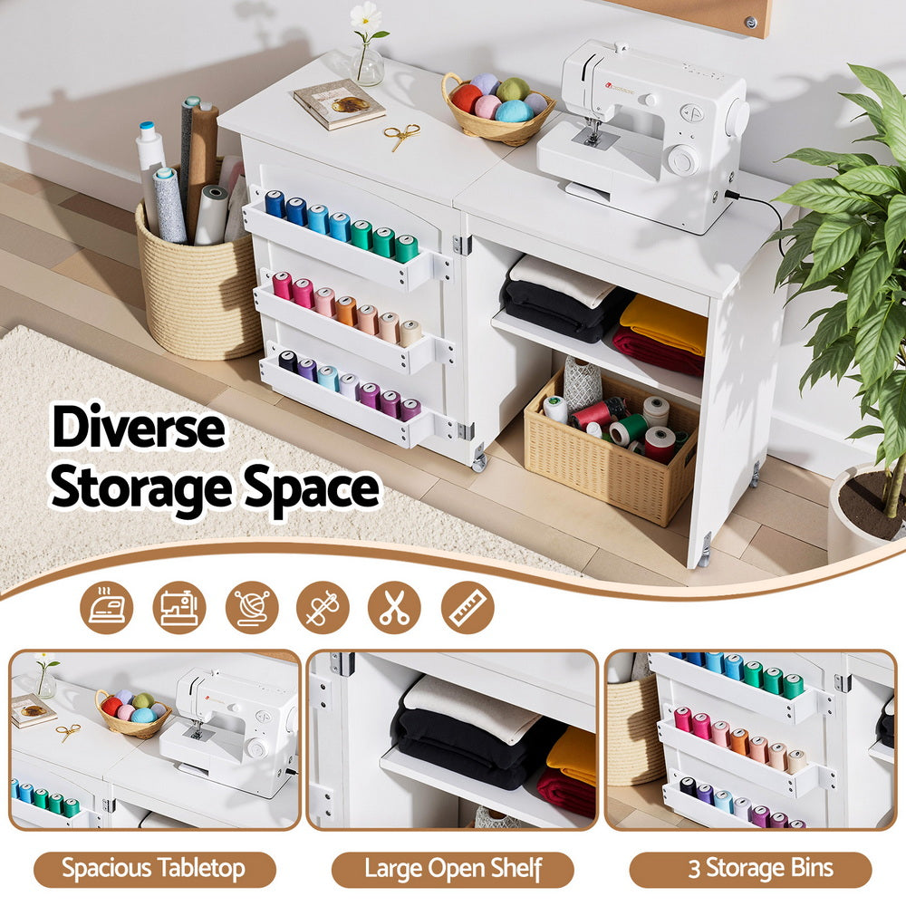 Artiss Folding Sewing Table Sewing Machine Desk Multi-functional Rolling Work Table Craft Station-Home &amp; Garden &gt; Hobbies &gt; Arts &amp; Crafts-PEROZ Accessories