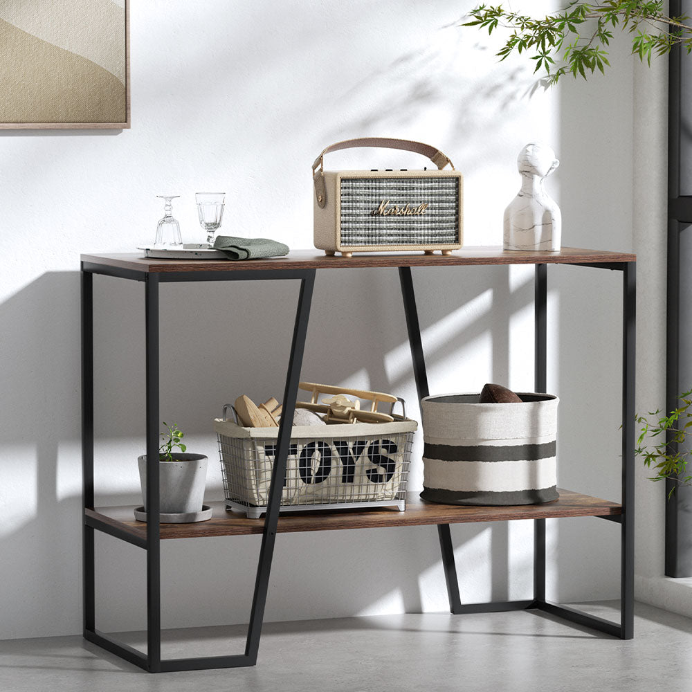 Artiss Console Table 106CM 2-tier Walnut Cora-Console Tables-PEROZ Accessories
