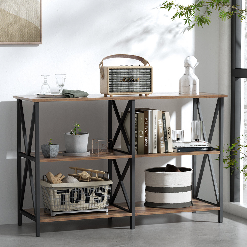 Artiss Console Table 120CM 3-tier Walnut Xiah-Console Tables-PEROZ Accessories