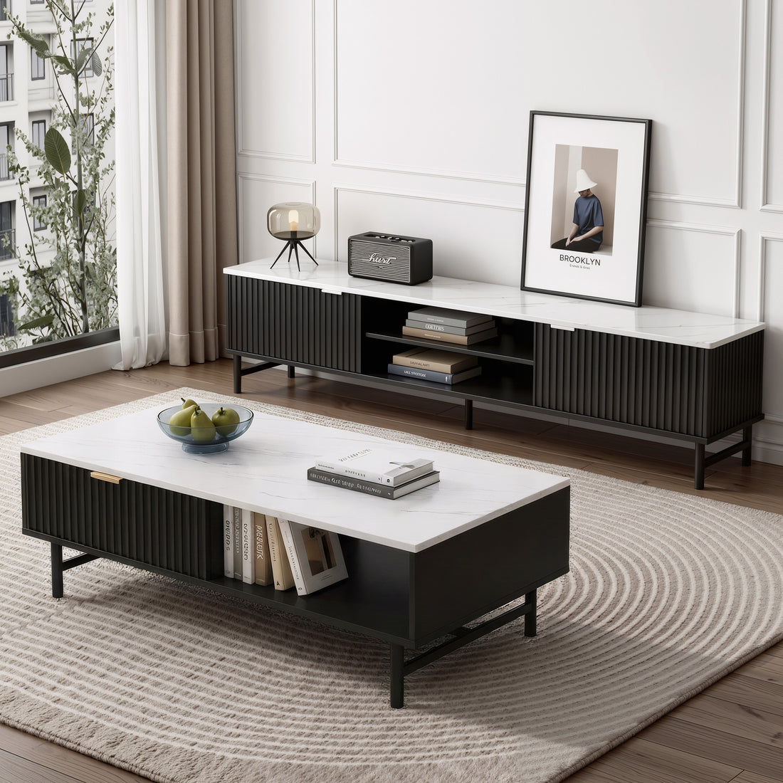 Artiss TV Unit &amp; Coffee Table Set Storage Shelf Black-Furniture > Bar Stools &amp; Chairs > Arm Chairs &amp; Recliners-PEROZ Accessories