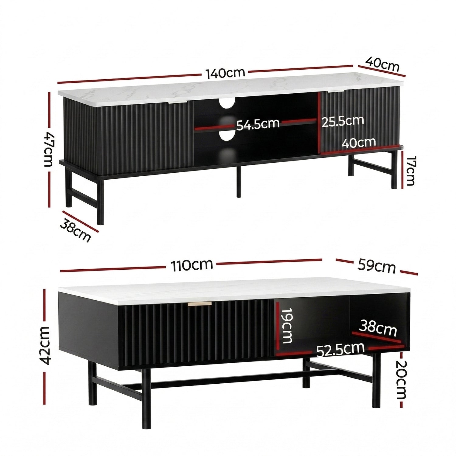 Artiss TV Unit &amp; Coffee Table Set Storage Shelf Black-Furniture > Bar Stools &amp; Chairs > Arm Chairs &amp; Recliners-PEROZ Accessories