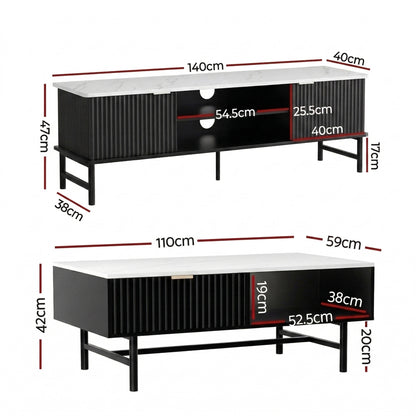 Artiss TV Unit &amp; Coffee Table Set Storage Shelf Black-Furniture > Bar Stools &amp; Chairs > Arm Chairs &amp; Recliners-PEROZ Accessories