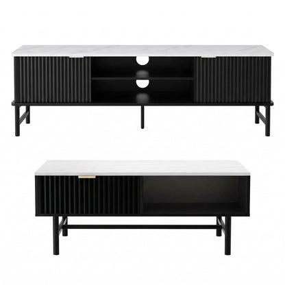 Artiss TV Unit &amp; Coffee Table Set Storage Shelf Black-Furniture > Bar Stools &amp; Chairs > Arm Chairs &amp; Recliners-PEROZ Accessories