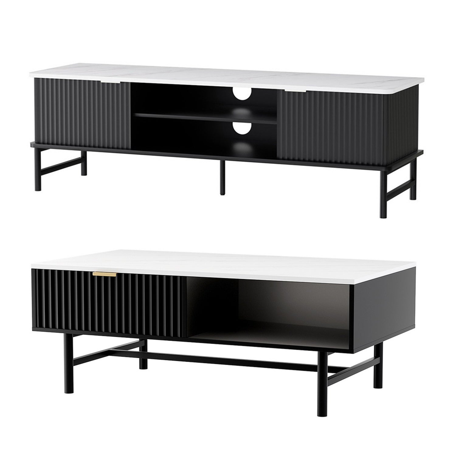 Artiss TV Unit &amp; Coffee Table Set Storage Shelf Black-Furniture > Bar Stools &amp; Chairs > Arm Chairs &amp; Recliners-PEROZ Accessories