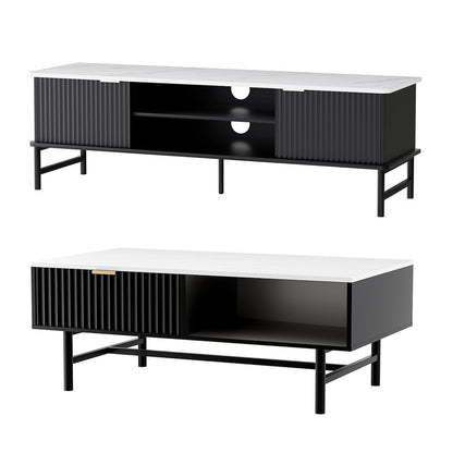 Artiss TV Unit &amp; Coffee Table Set Storage Shelf Black-Furniture > Bar Stools &amp; Chairs > Arm Chairs &amp; Recliners-PEROZ Accessories