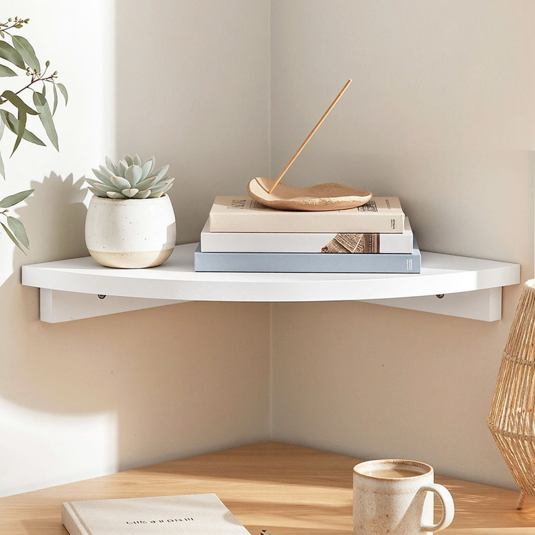 Artiss Corner Floating Wall Shelf Wall Mounted Display Rack Round Edge White 1pc-Furniture > Living Room > Bookcases &amp; Shelves-PEROZ Accessories