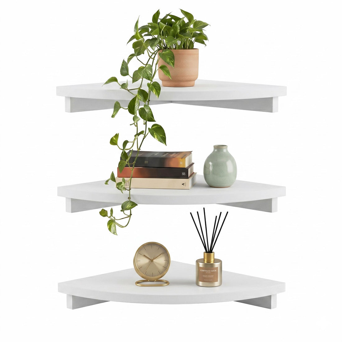 Artiss 3pc Corner Floating Wall Shelf Wall Mounted Display Rack Round Edge White-Furniture > Living Room > Bookcases &amp; Shelves-PEROZ Accessories