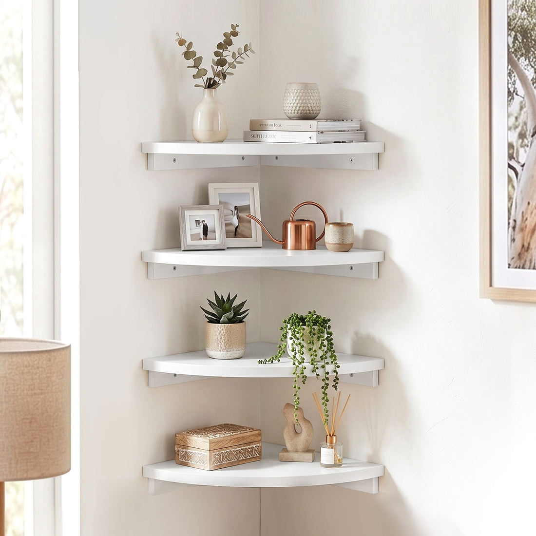 Artiss 4pc Corner Floating Wall Shelf Wall Mounted Display Rack Round Edge White-Furniture > Living Room > Bookcases &amp; Shelves-PEROZ Accessories