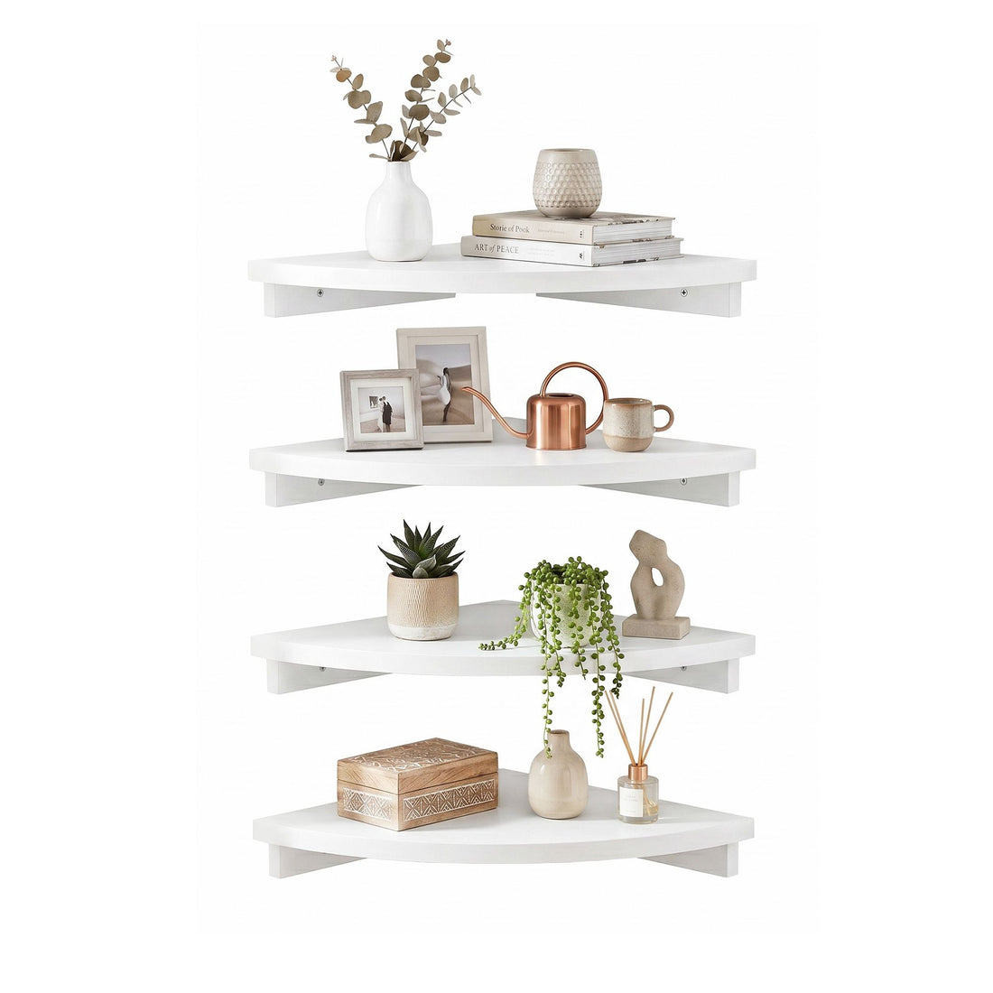 Artiss 4pc Corner Floating Wall Shelf Wall Mounted Display Rack Round Edge White-Furniture > Living Room > Bookcases &amp; Shelves-PEROZ Accessories