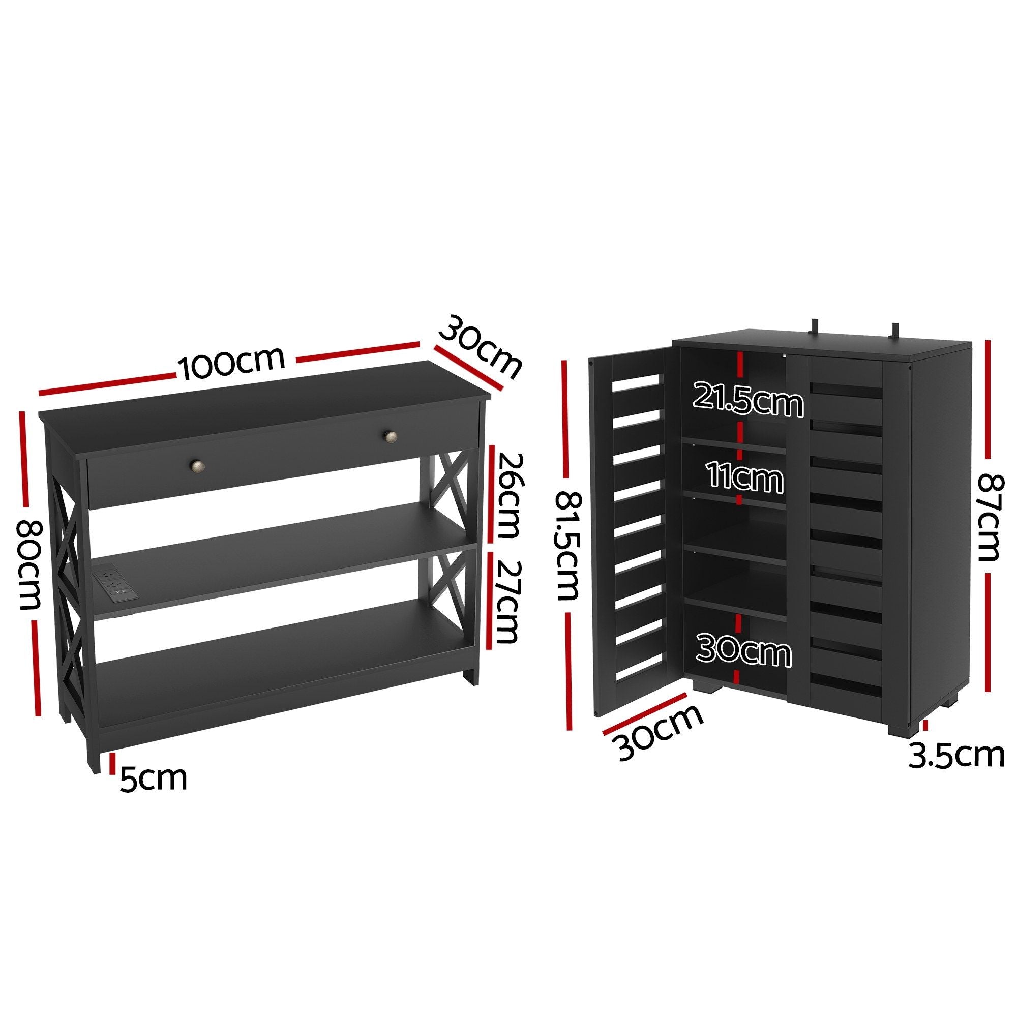 Artiss Shoe Rack Cabinet &amp; Console Table Set Storage Shelf Black-Furniture > Living Room > Shoe Storage-PEROZ Accessories