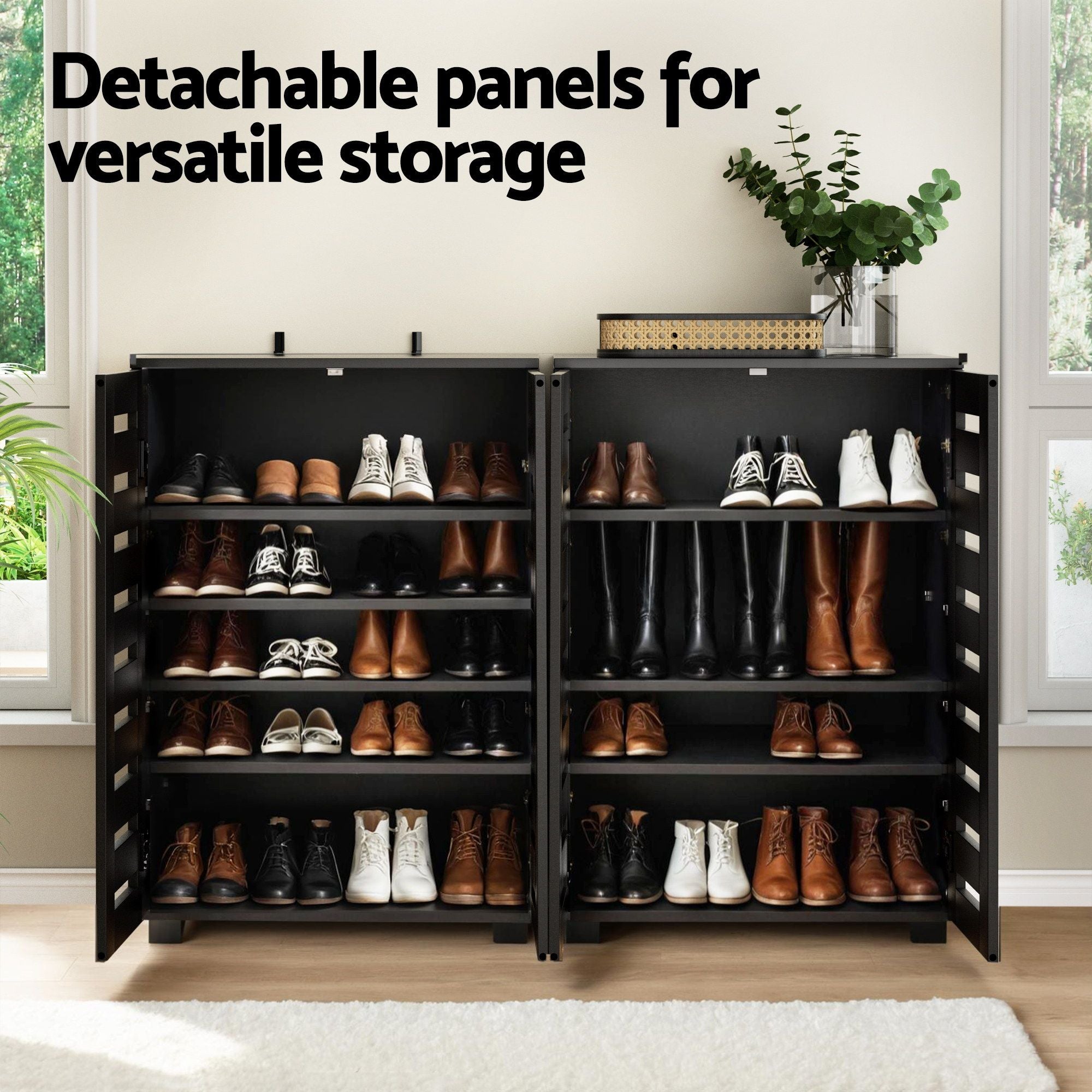 Artiss Shoe Rack Cabinet &amp; Console Table Set Storage Shelf Black-Furniture > Living Room > Shoe Storage-PEROZ Accessories