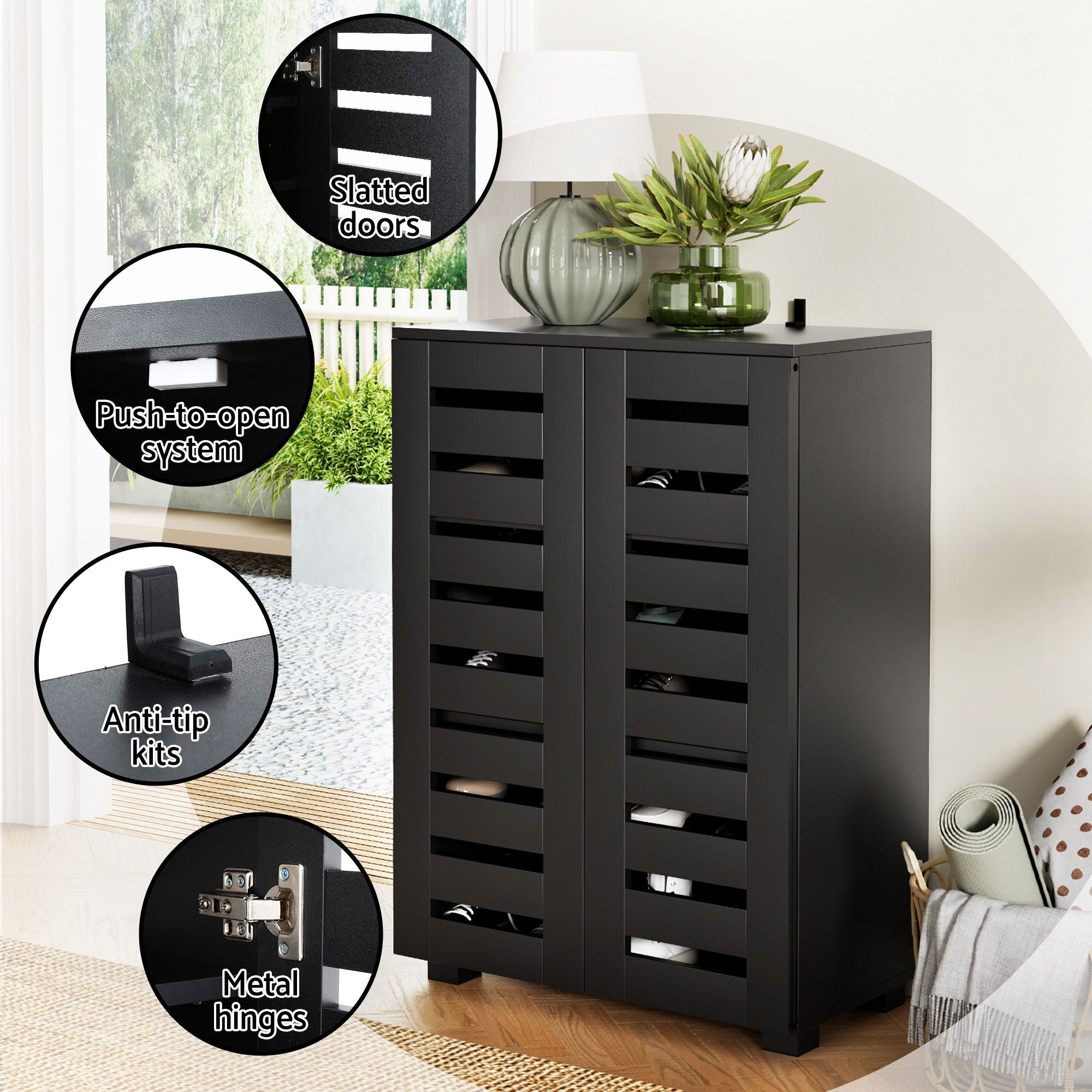 Artiss Shoe Rack Cabinet &amp; Console Table Set Storage Shelf Black-Furniture > Living Room > Shoe Storage-PEROZ Accessories