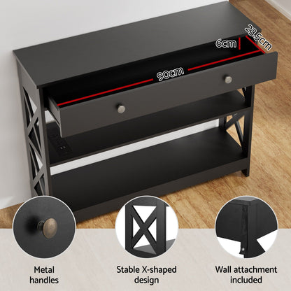 Artiss Shoe Rack Cabinet &amp; Console Table Set Storage Shelf Black-Furniture > Living Room > Shoe Storage-PEROZ Accessories