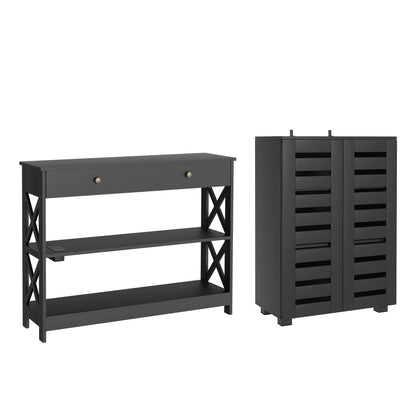 Artiss Shoe Rack Cabinet &amp; Console Table Set Storage Shelf Black-Furniture > Living Room > Shoe Storage-PEROZ Accessories