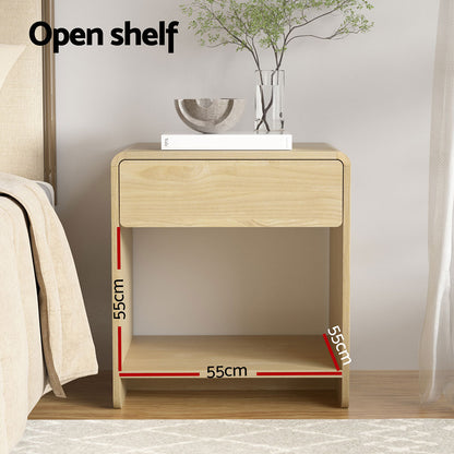 Artiss Bedside Table Drawer Open Shelf Pine-Furniture &gt; Bedroom-PEROZ Accessories