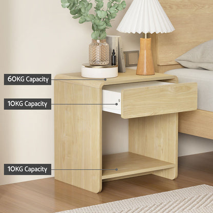 Artiss Bedside Table Drawer Open Shelf Pine-Furniture &gt; Bedroom-PEROZ Accessories