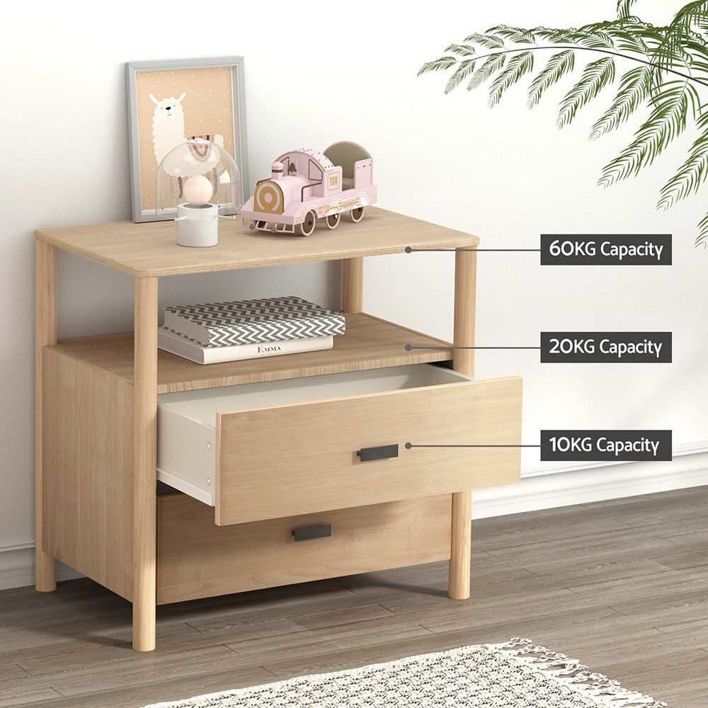 Artiss Bedside Table Nightstand 2 Drawers - Pine-Furniture &gt; Bedroom &gt; Bedside Tables-PEROZ Accessories