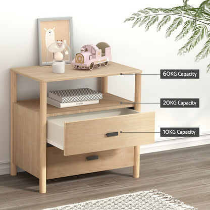 Artiss Bedside Table Nightstand 2 Drawers - Pine-Furniture &gt; Bedroom &gt; Bedside Tables-PEROZ Accessories