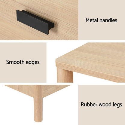 Artiss Bedside Table Nightstand 2 Drawers - Pine-Furniture &gt; Bedroom &gt; Bedside Tables-PEROZ Accessories
