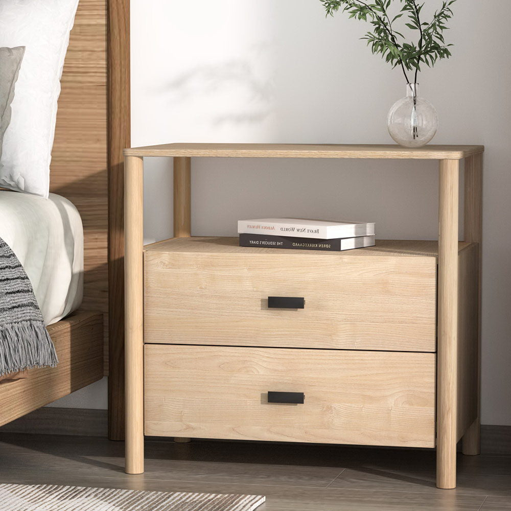 Artiss Bedside Table Nightstand 2 Drawers - Pine-Furniture &gt; Bedroom &gt; Bedside Tables-PEROZ Accessories
