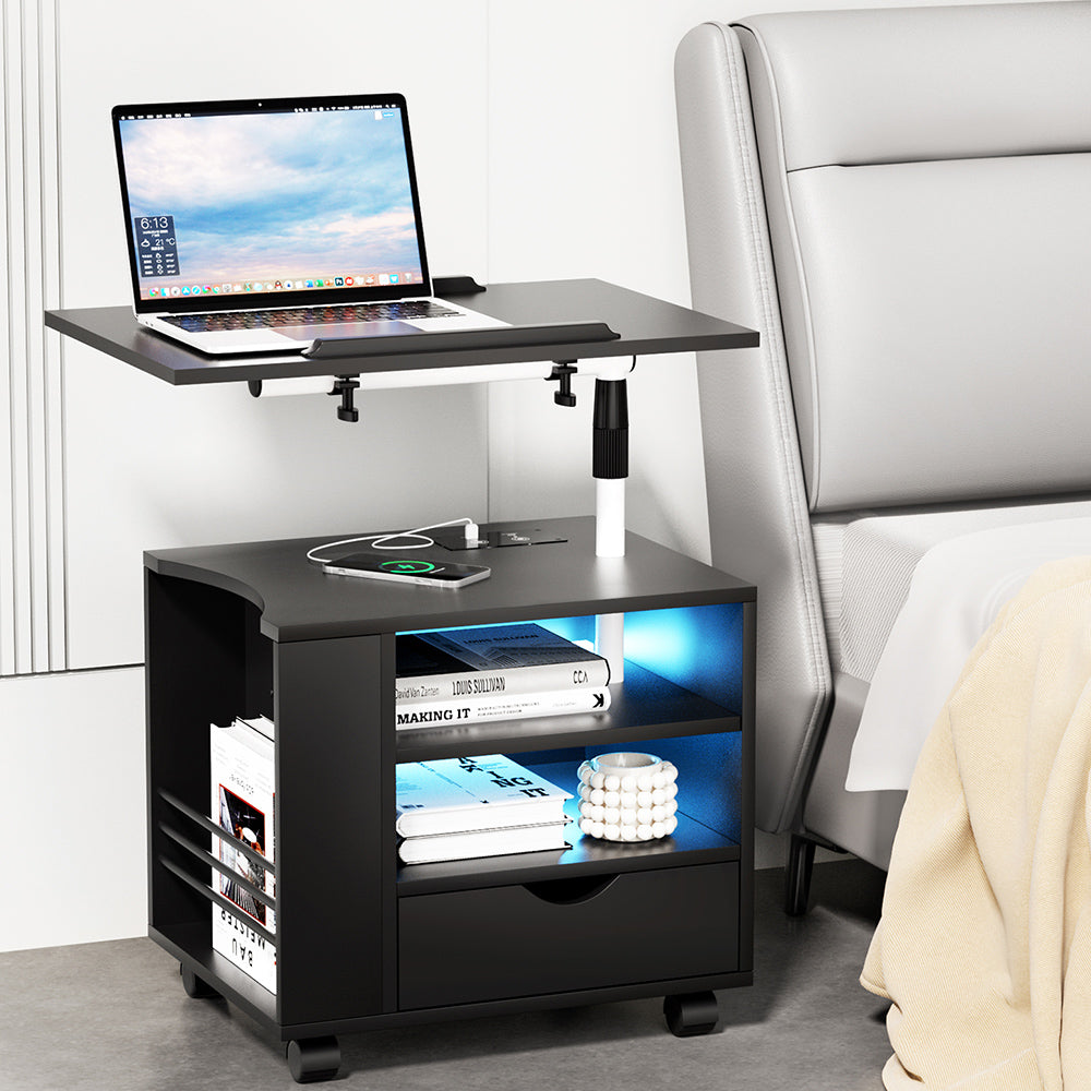 Artiss Bedside Table USB Charging with LED Adjustable Laptop Tray - TALA-BedSide Tabless-PEROZ Accessories