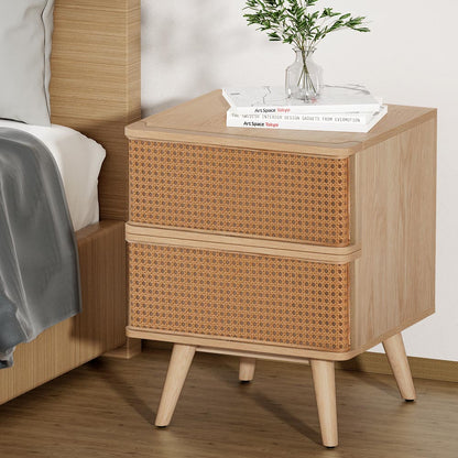 Artiss Rattan Bedside Table Drawers Side End Table Storage Nightstand Oak NORA-Furniture &gt; Bedroom-PEROZ Accessories