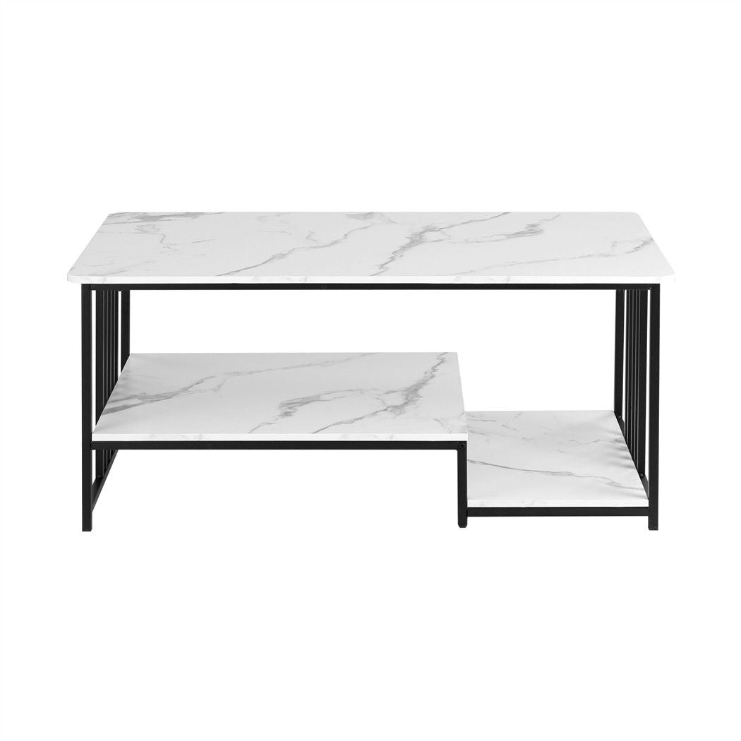 Artiss Coffee Table 100cm Faux Marble Finish Center Table 2-Tier Storage White&amp;Black