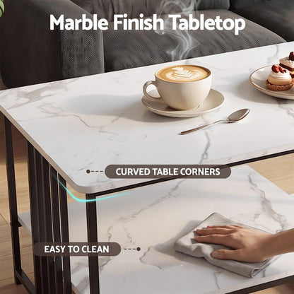 Artiss Coffee Table 100cm Faux Marble Finish Center Table 2-Tier Storage White&amp;Black