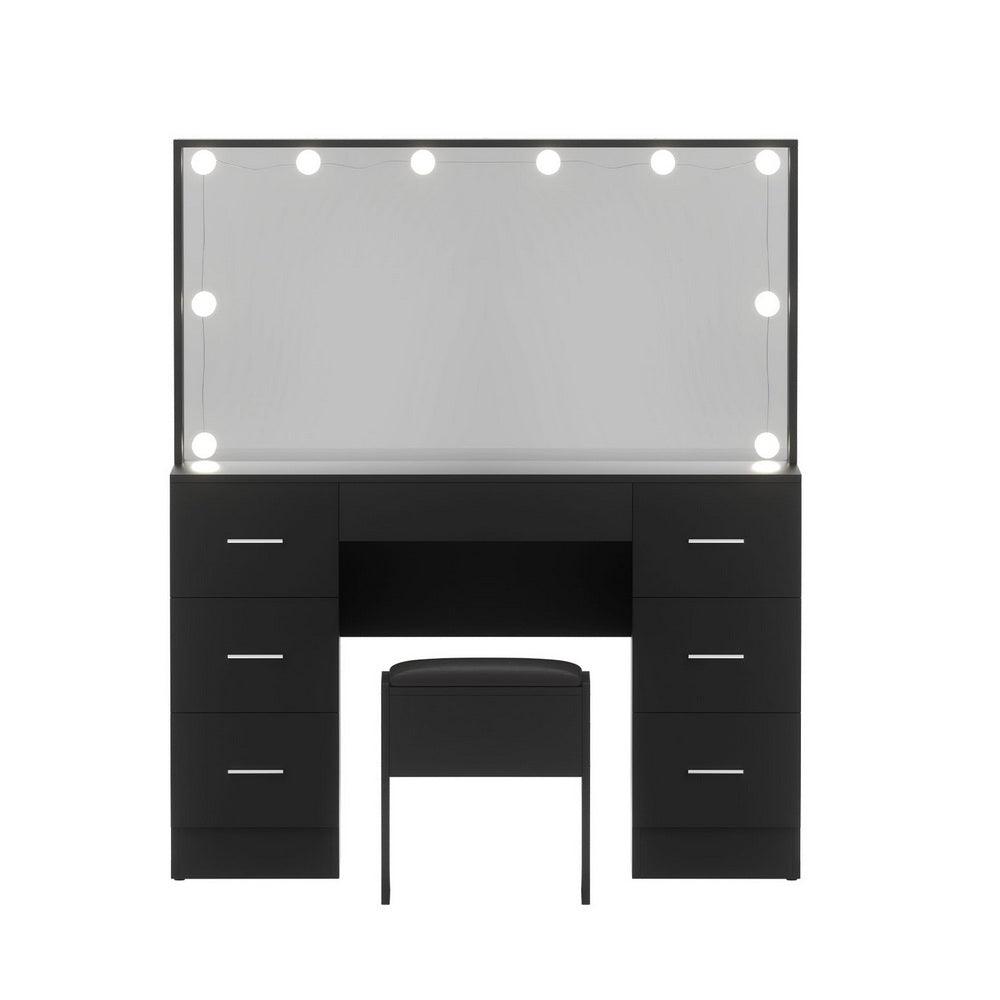 Artiss Dressing Table Vanity Desk Set Stool 10 Led Bulbs Black-Furniture &gt; Bedroom &gt; Dressing Vanity &amp; Dressing Tables-PEROZ Accessories