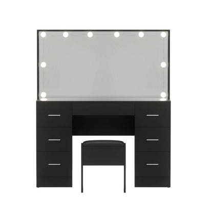Artiss Dressing Table Vanity Desk Set Stool 10 Led Bulbs Black-Furniture &gt; Bedroom &gt; Dressing Vanity &amp; Dressing Tables-PEROZ Accessories