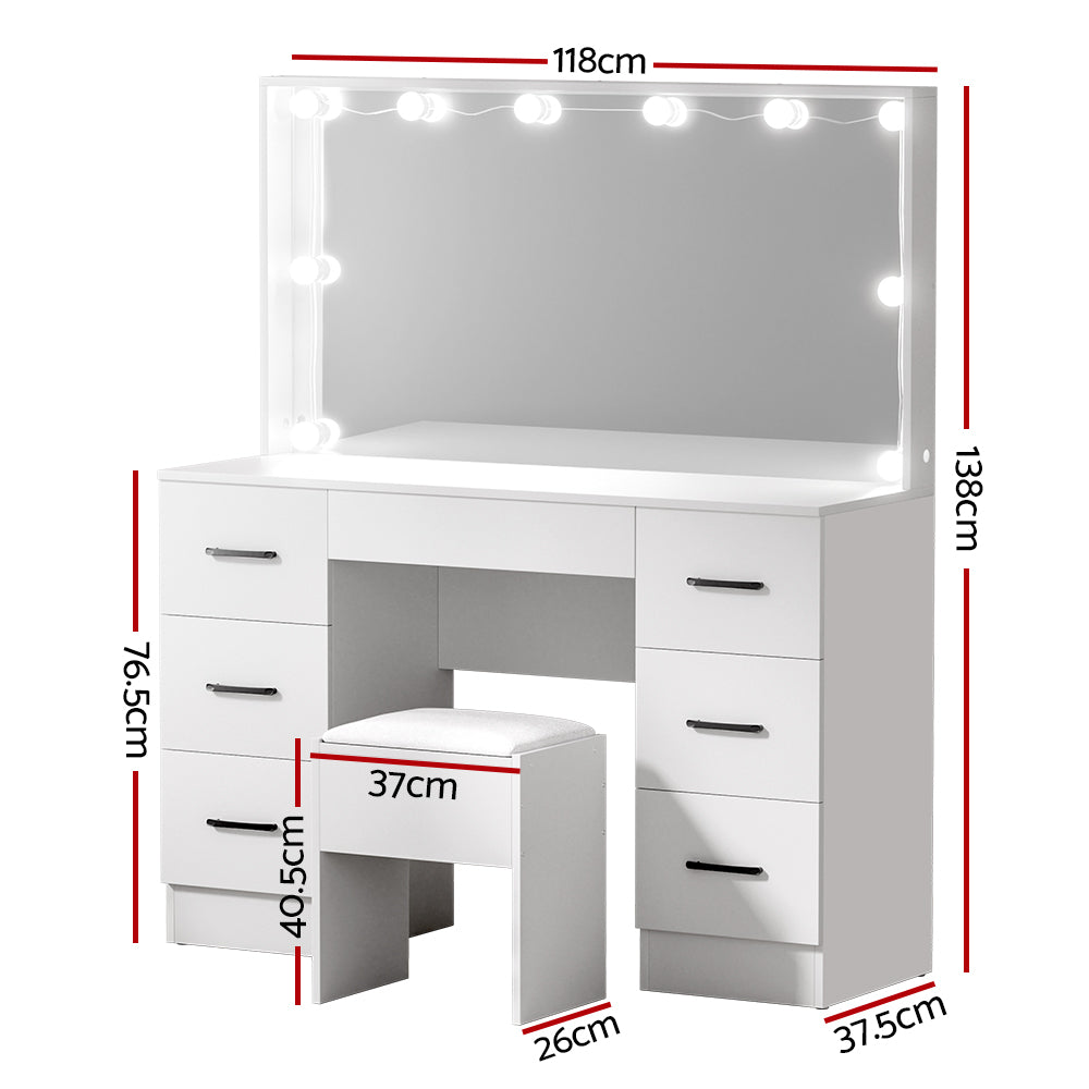 Artiss Dressing Table Set Stool 10 Led Bulbs White Debbie-Furniture &gt; Bedroom &gt; Dressing Vanity &amp; Dressing Tables-PEROZ Accessories