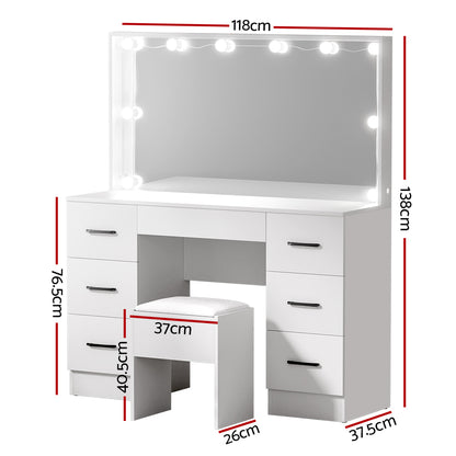 Artiss Dressing Table Set Stool 10 Led Bulbs White Debbie-Furniture > Bedroom > Dressing Vanity &amp; Dressing Tables-PEROZ Accessories