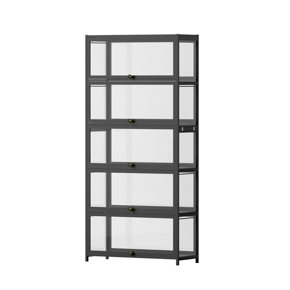 Artiss 5-Tier Display Cabinet Storage Bookshelf Clear Shelf Black-Furniture &gt; Living Room &gt; Bookcases &amp; Shelves-PEROZ Accessories