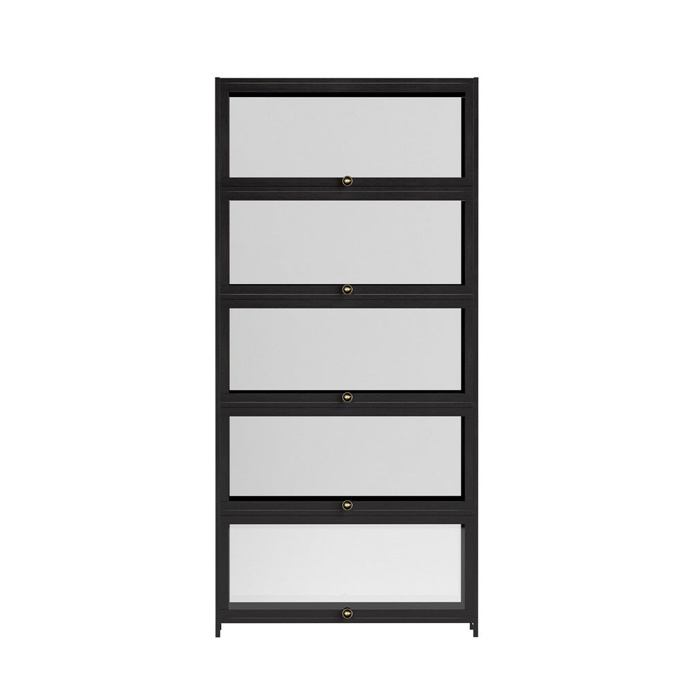 Artiss 5-Tier Display Cabinet Storage Bookshelf Clear Shelf Black-Furniture &gt; Living Room &gt; Bookcases &amp; Shelves-PEROZ Accessories