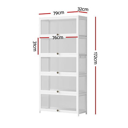 Artiss 5-Tier Display Cabinet Storage Bookshelf Clear Shelf White-Furniture &gt; Living Room &gt; Bookcases &amp; Shelves-PEROZ Accessories