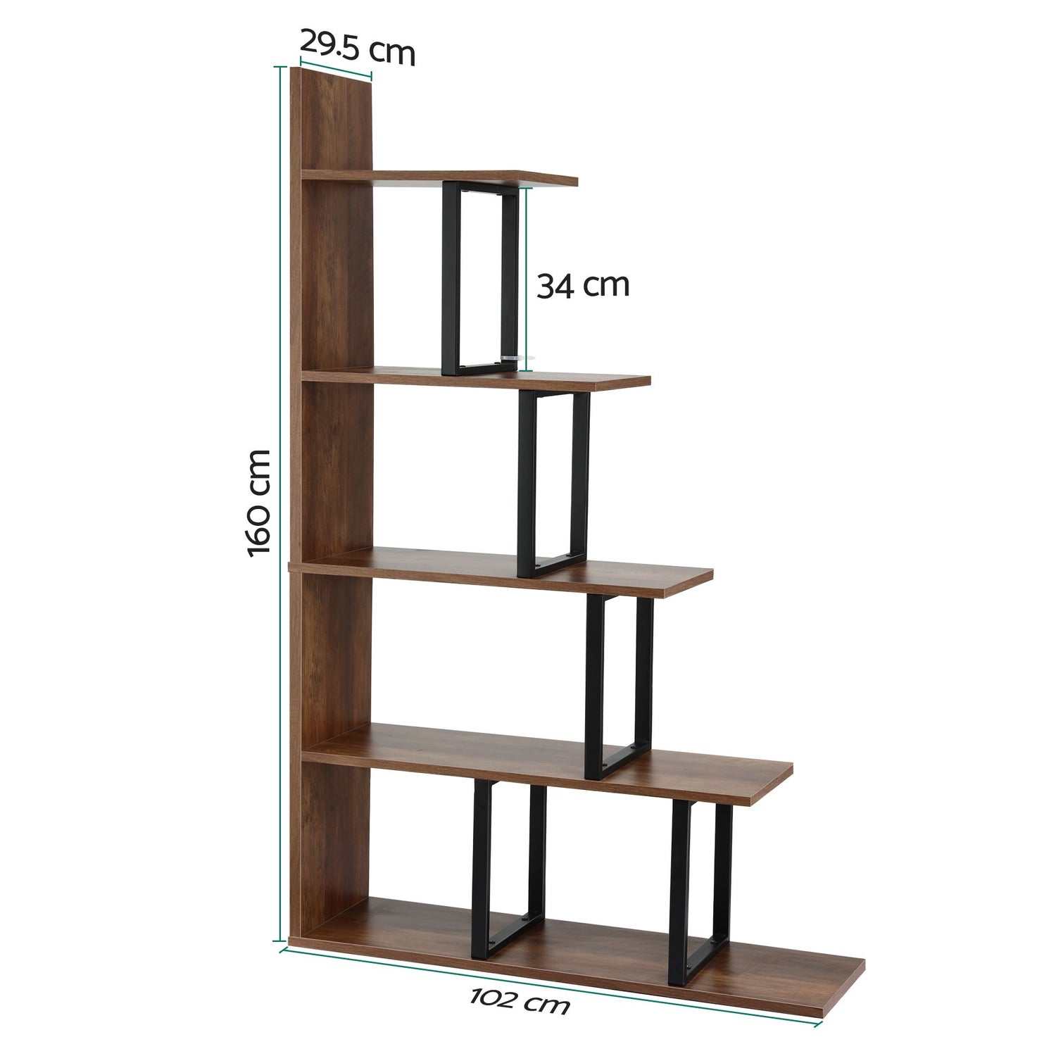Artiss 5 Tiers Bookshelf Ladder Corner Shelf Bookcase Walnut-Furniture > Living Room > Bookcases &amp; Shelves-PEROZ Accessories