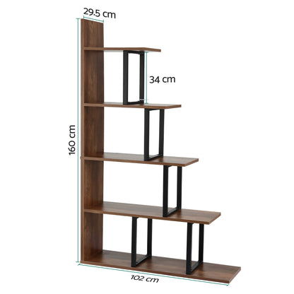 Artiss 5 Tiers Bookshelf Ladder Corner Shelf Bookcase Walnut-Furniture > Living Room > Bookcases &amp; Shelves-PEROZ Accessories