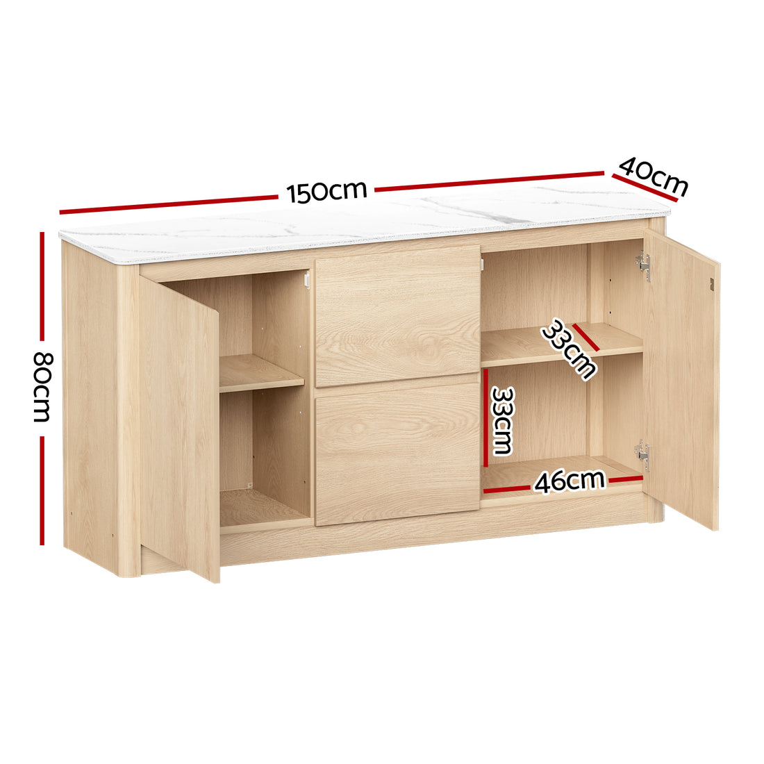 Artiss Buffet Sideboard Marble Style Tabletop - Pine-Furniture &gt; Living Room-PEROZ Accessories