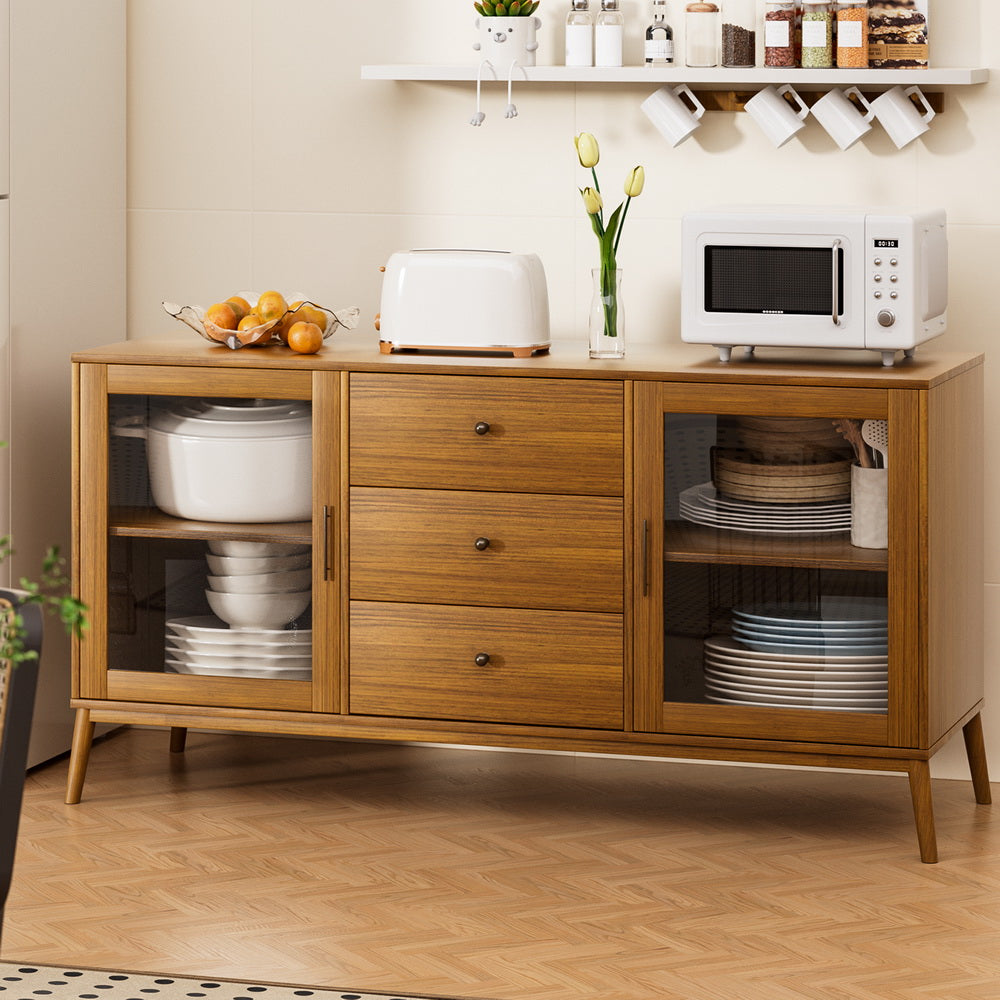 Artiss Buffet Sideboard Glass Doors - Oak-Furniture &gt; Living Room-PEROZ Accessories