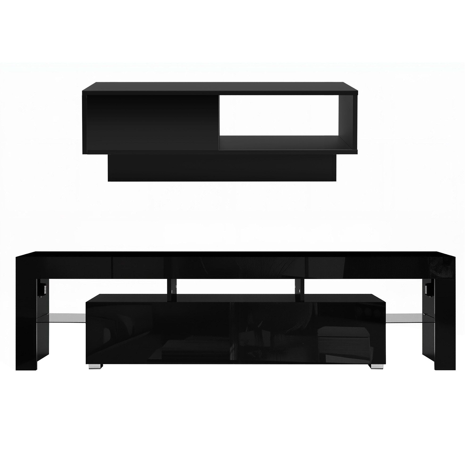Artiss LED TV Unit &amp; Coffee Table Set Storage Cabinet Black
