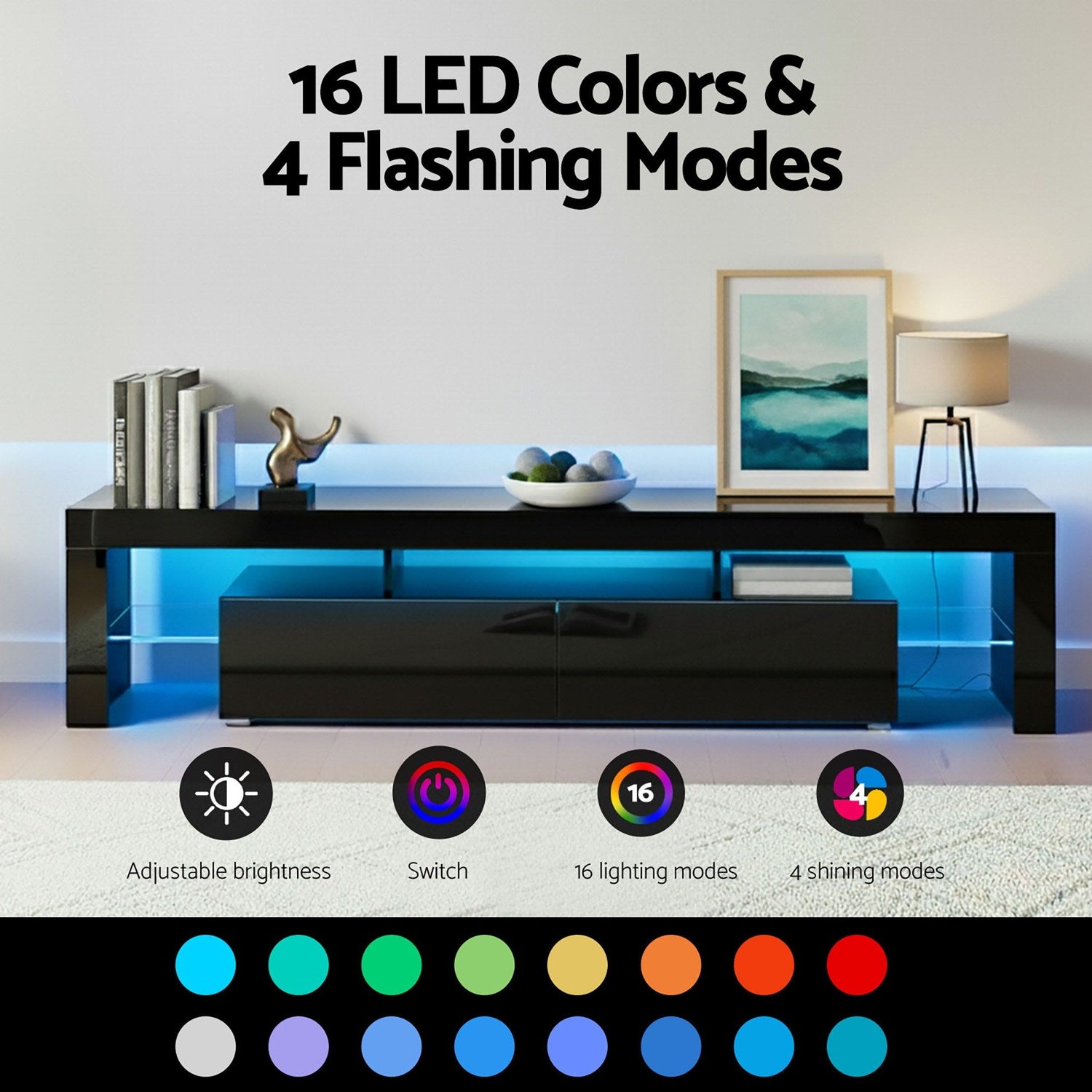 Artiss LED TV Unit &amp; Coffee Table Set Storage Cabinet Black